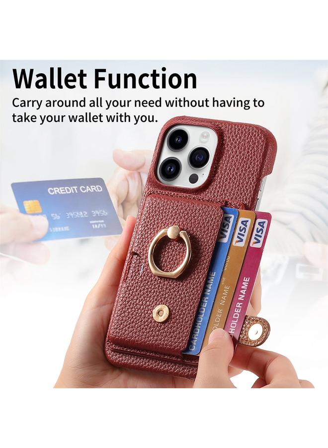 Zaboon Case For iPhone 13 Pro Litchi Leather Oil Edge Ring Card Back Phone Case - Image 4