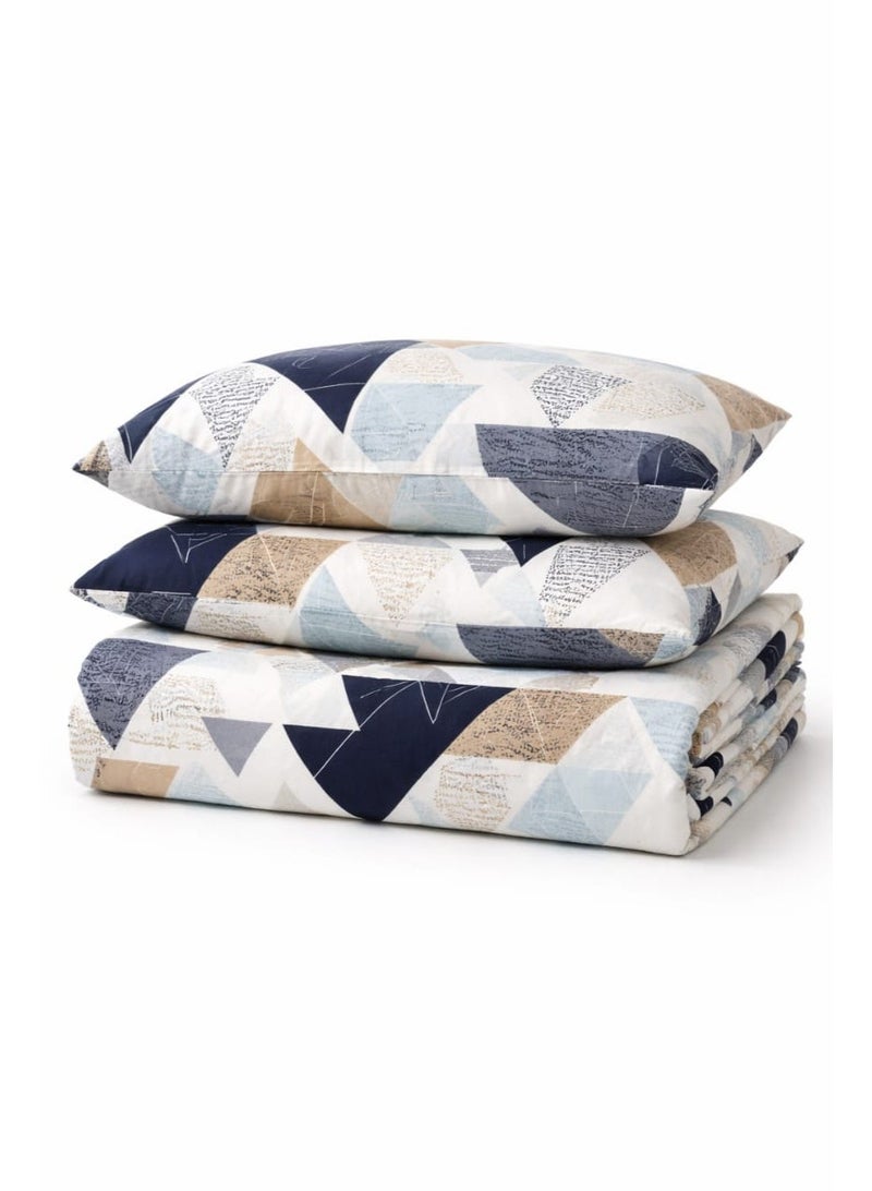 King Size Bedsheet, With 2 Pillow Covers, Modern Geometric Bedding Set, King Size 230x240 cm, Cotton Blend Bed Sheet with 2 Pillowcases, Navy Blue Tan White Triangle Pattern. Anti-Allergic Fabric. - Image 2