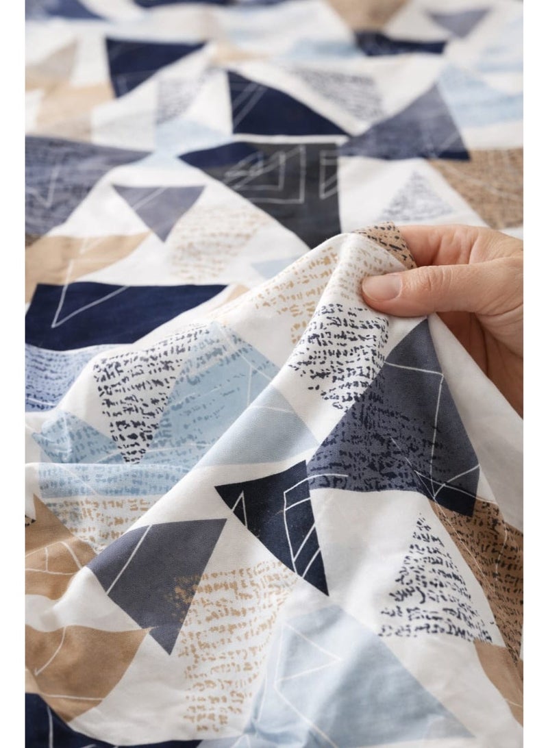 King Size Bedsheet, With 2 Pillow Covers, Modern Geometric Bedding Set, King Size 230x240 cm, Cotton Blend Bed Sheet with 2 Pillowcases, Navy Blue Tan White Triangle Pattern. Anti-Allergic Fabric. - Image 3