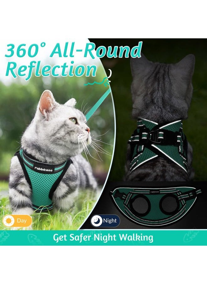 Rabbitgoo - Cat Harness and Leash Set for Walking Escape Proof, Adjustable Soft Kittens Vest with Reflective Strip for Cats, Comfortable Outdoor Vest,Green,M - Image 1