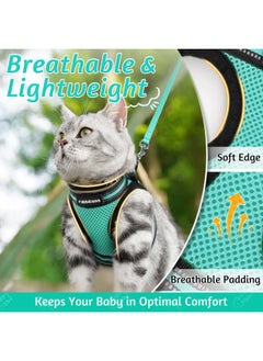 Rabbitgoo Cat Harness and Leash Set for Walking Escape Proof, Adjustable Soft Kittens Vest with Reflective Strip for Cats, Comfortable Outdoor Vest,Green,M  - Image 3