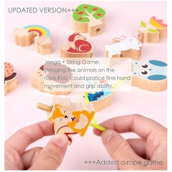 WOODEN ANIMALS STACKING TOYS, WOODEN LACING BEADS PRESCHOOL TOY, WOODEN BLOCKS STACKING TOYS WOODEN RAINBOW STACKING TOY MONTESSORI TOYS FOR TODDLERS AGE 1-3 YEAR OLD - Image 4
