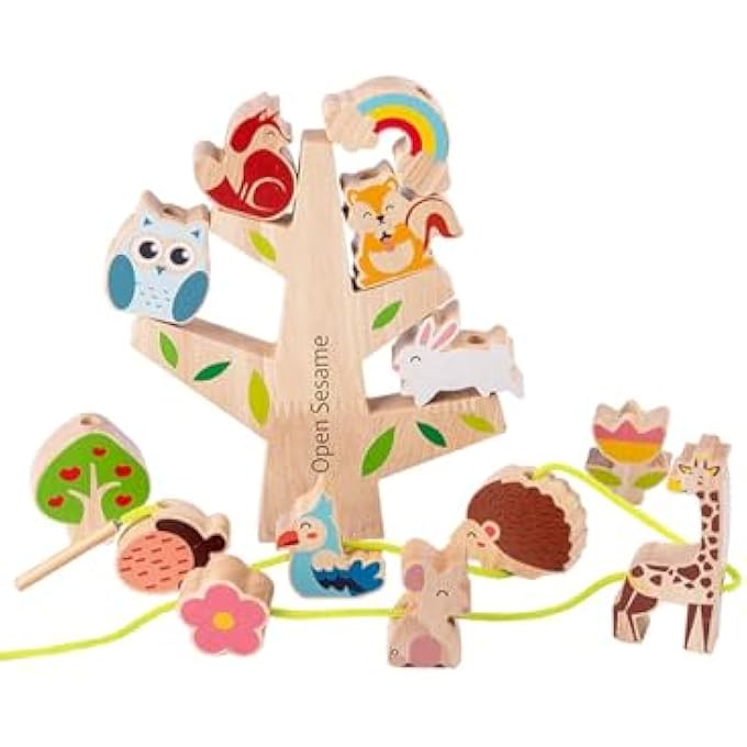WOODEN ANIMALS STACKING TOYS, WOODEN LACING BEADS PRESCHOOL TOY, WOODEN BLOCKS STACKING TOYS WOODEN RAINBOW STACKING TOY MONTESSORI TOYS FOR TODDLERS AGE 1-3 YEAR OLD - Image 2