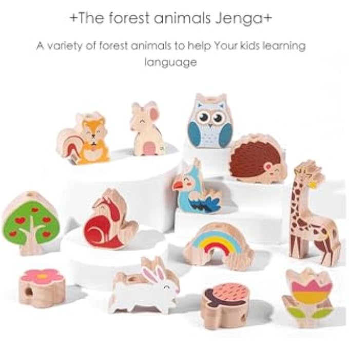 WOODEN ANIMALS STACKING TOYS, WOODEN LACING BEADS PRESCHOOL TOY, WOODEN BLOCKS STACKING TOYS WOODEN RAINBOW STACKING TOY MONTESSORI TOYS FOR TODDLERS AGE 1-3 YEAR OLD - Image 3