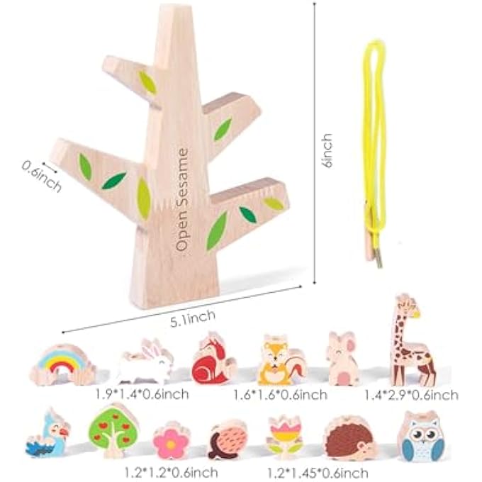 WOODEN ANIMALS STACKING TOYS, WOODEN LACING BEADS PRESCHOOL TOY, WOODEN BLOCKS STACKING TOYS WOODEN RAINBOW STACKING TOY MONTESSORI TOYS FOR TODDLERS AGE 1-3 YEAR OLD - Image 5