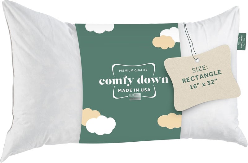 ComfyDown Decorative Throw Pillow Insert, Down and Feather Fill, 100% Cotton Cover, 233 Thread Count - Made in USA (16" X 32") - Image 1