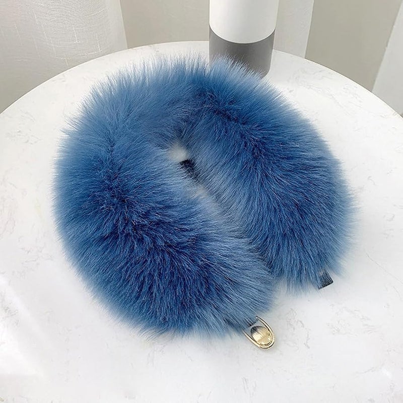 Blue Luxury Artificial Fur Winter Scarf Neck Warmer Soft Nylon Fashion Wrap For Adults - Image 5