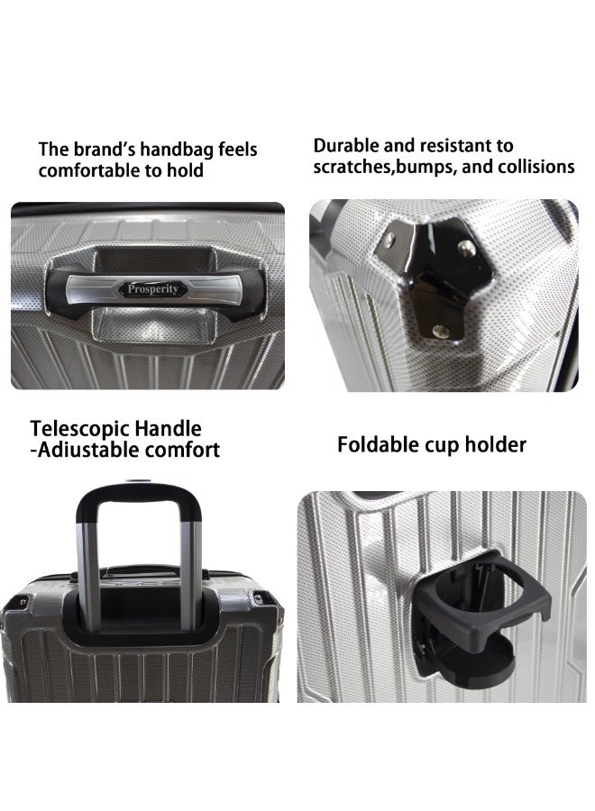 Prosperity 3-Piece Luggage Set with Foldable Cup Holder, ABS+PC Hardshell, Silent 360° Wheels, TSA Lock, 20"/24"/28" - Image 5