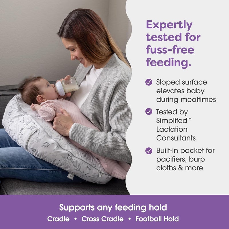 Boppy Uplift Nursing Pillow  Wedge Bottle  Breastfeeding Pillow to Reduce SpitUp and Reflux Symptoms with BodyInclusive Opening and Belt Baby Safety Alliance Verified  Gray Gentle Leaves - Image 3