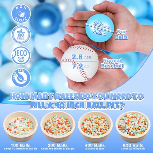 GOGOSO Ball Pits Balls Toddlers 50 100 200 500 Plastics Shape Ball NonPhthalate NonBPA NonToxic 22Inch Crush Proof Play BallsPealr Blue Blue Pearl White100 Balls - Image 5