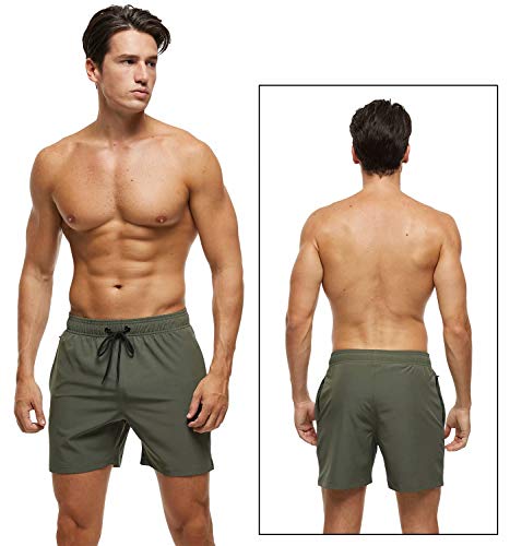Tyhengta Men's Stretch Swim Trunks Quick Dry Beach Shorts with Zipper Pockets and Mesh Lining ArmyGreen 34 - Image 2