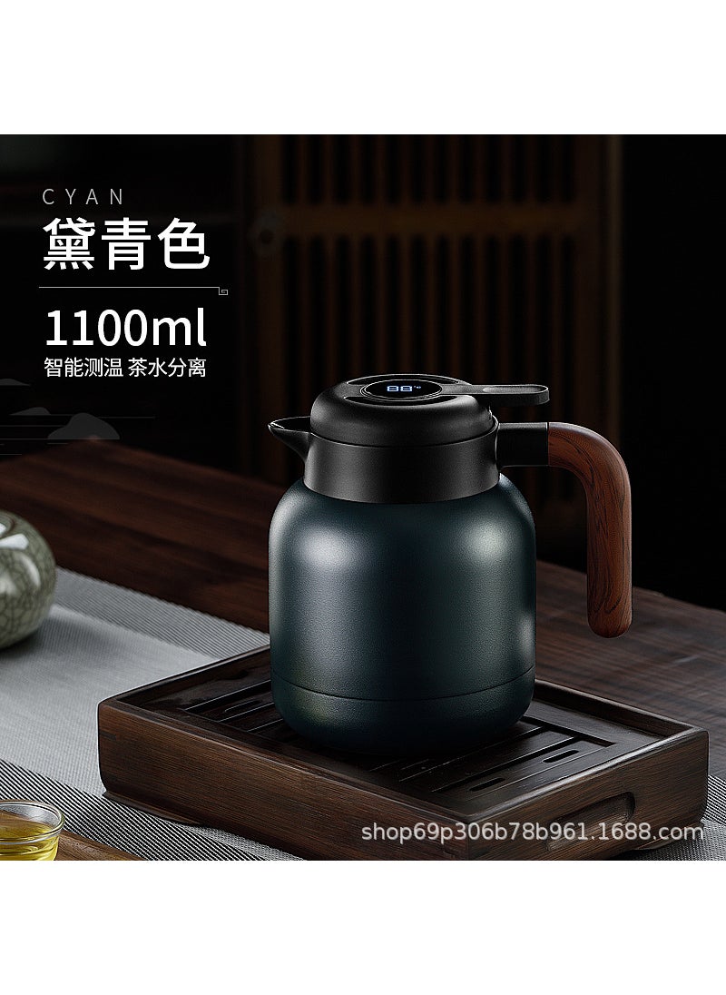 Generic - 316 stainless steel stewed teapot thermos pot Miso old white tea tangerine peel stewed pot stewed pot Shangming coffee pot thermos Dai cyan 1100ml (intelligent temperature display + tea bin) - Image 1