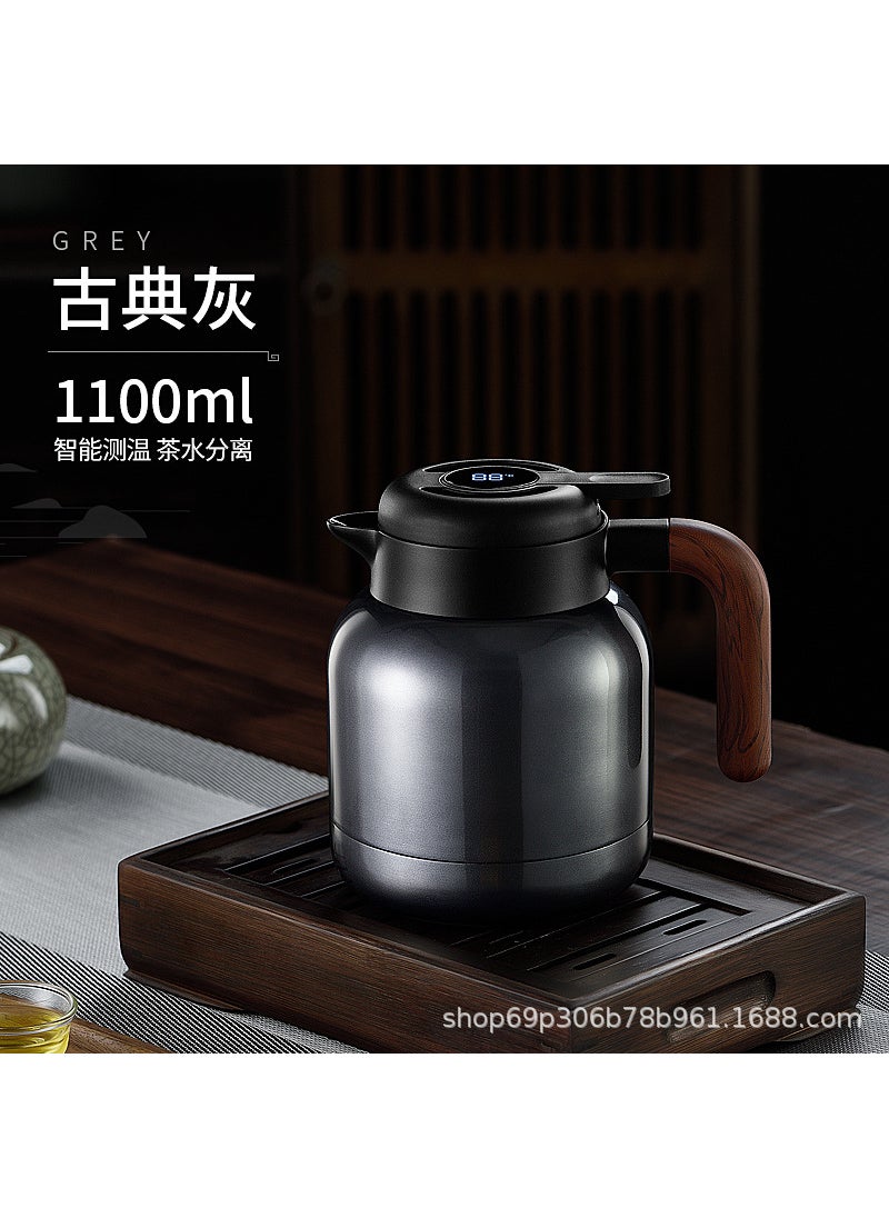 Generic - 316 stainless steel stewed teapot thermos pot Miso old white tea tangerine peel stewed pot stewed pot Shangming coffee pot thermos Dai cyan 1100ml (intelligent temperature display + tea bin) - Image 1