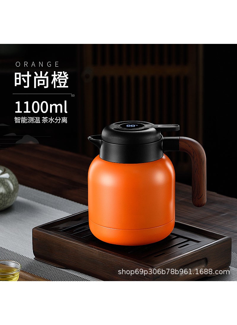 Generic - 316 stainless steel stewed teapot thermos pot Miso old white tea tangerine peel stewed pot stewed pot Shangming coffee pot thermos Dai cyan 1100ml (intelligent temperature display + tea bin) - Image 1