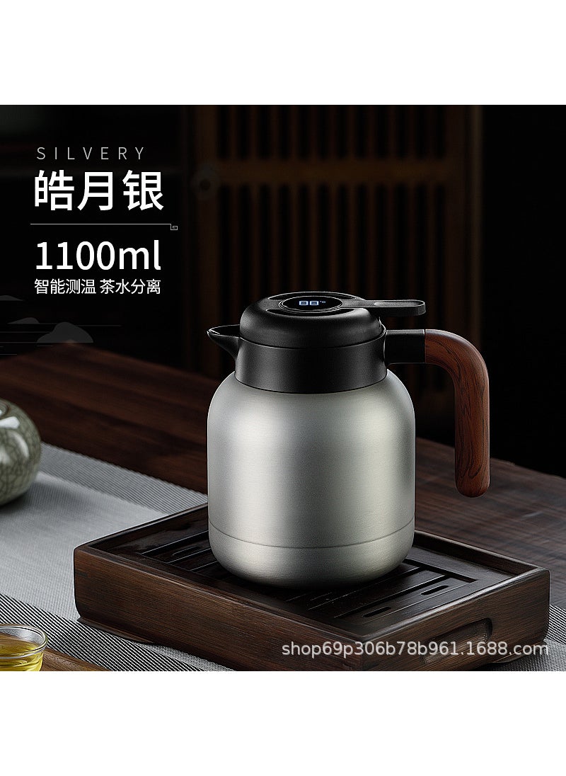 Generic - 316 stainless steel stewed teapot thermos pot Miso old white tea tangerine peel stewed pot stewed pot Shangming coffee pot thermos Dai cyan 1100ml (intelligent temperature display + tea bin) - Image 1