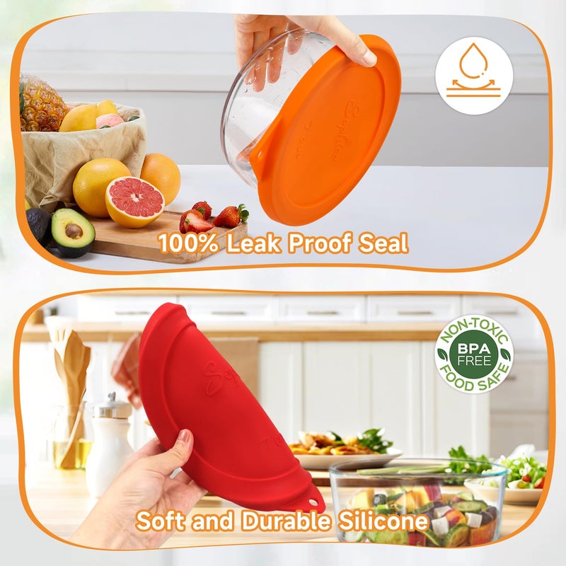 SOPHICO أغطية غطاء تخزين سيليكون دائرية من Sophico Sophico بديلة لمرساة Hocking وPyrex 7402-Pc 6/7 أكواب زجاجية (الحاوية غير متضمنة) (4 عبوات باللون الأحمر والبرتقالي) - Image 4
