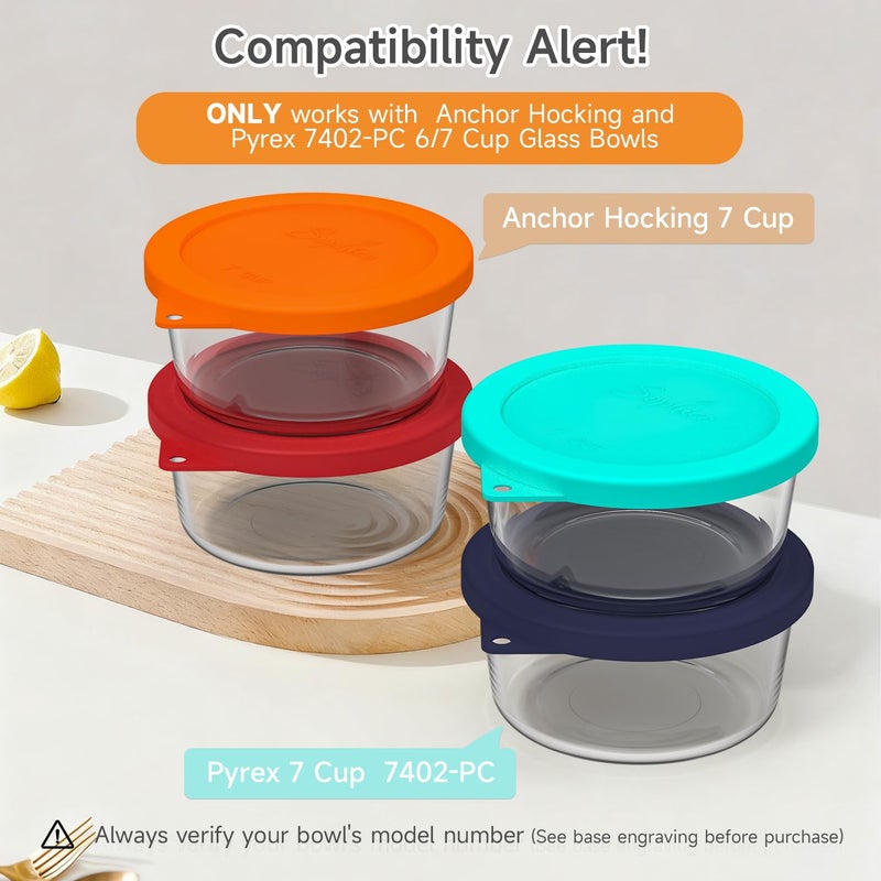 SOPHICO أغطية غطاء تخزين سيليكون دائرية من Sophico Sophico بديلة لمرساة Hocking وPyrex 7402-Pc 6/7 أكواب زجاجية (الحاوية غير متضمنة) (4 عبوات باللون الأحمر والبرتقالي) - Image 2