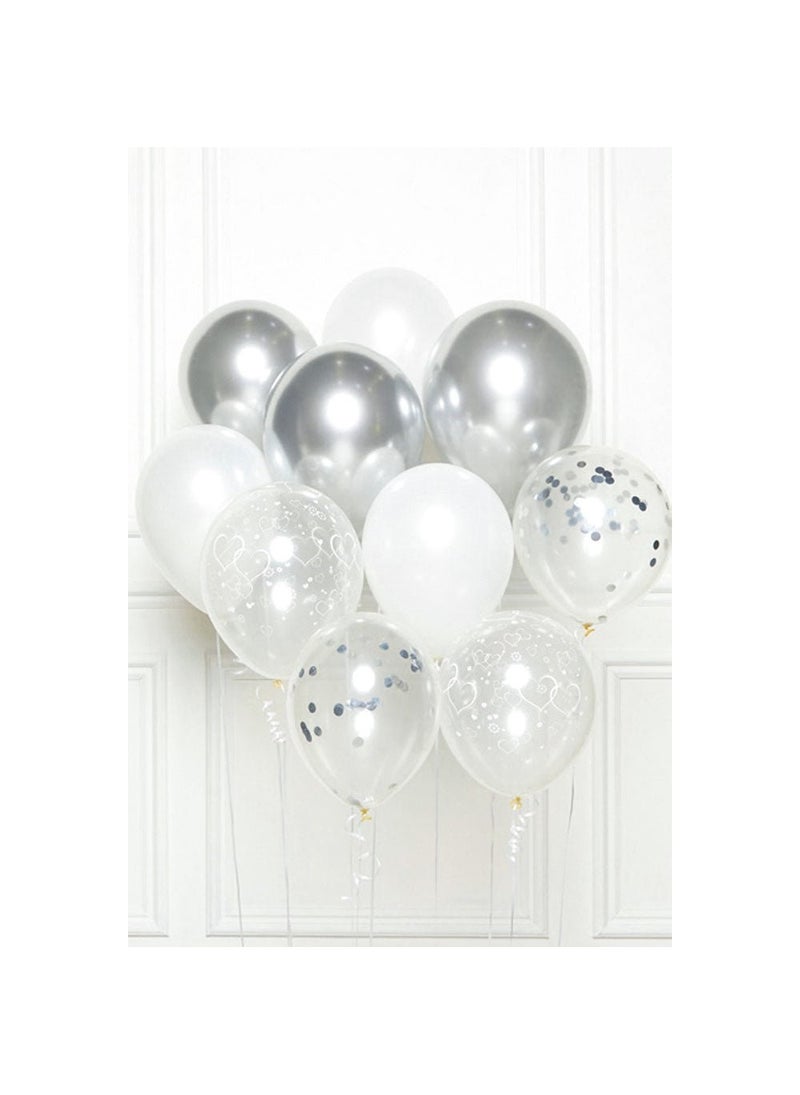 ريثمولر باقة بالونات لاتكس فضي أبيض 27.5 سم، عبوة من 10 قطع - Image 2