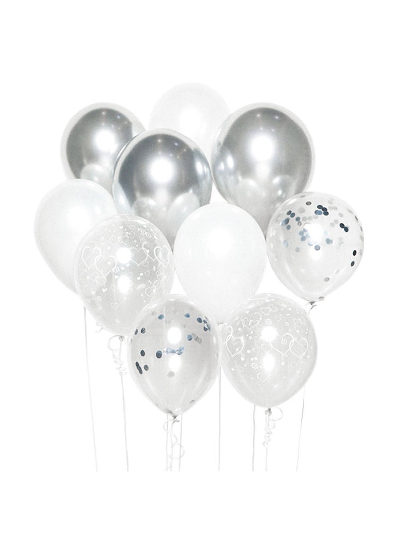 ريثمولر باقة بالونات لاتكس فضي أبيض 27.5 سم، عبوة من 10 قطع - Image 1