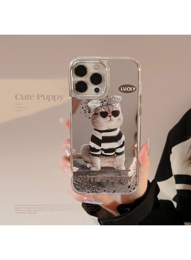 NIBEMINENT Sunglass Cat Protective TPU Case Cover For iPhone 17, Electroplated Mirror Finish