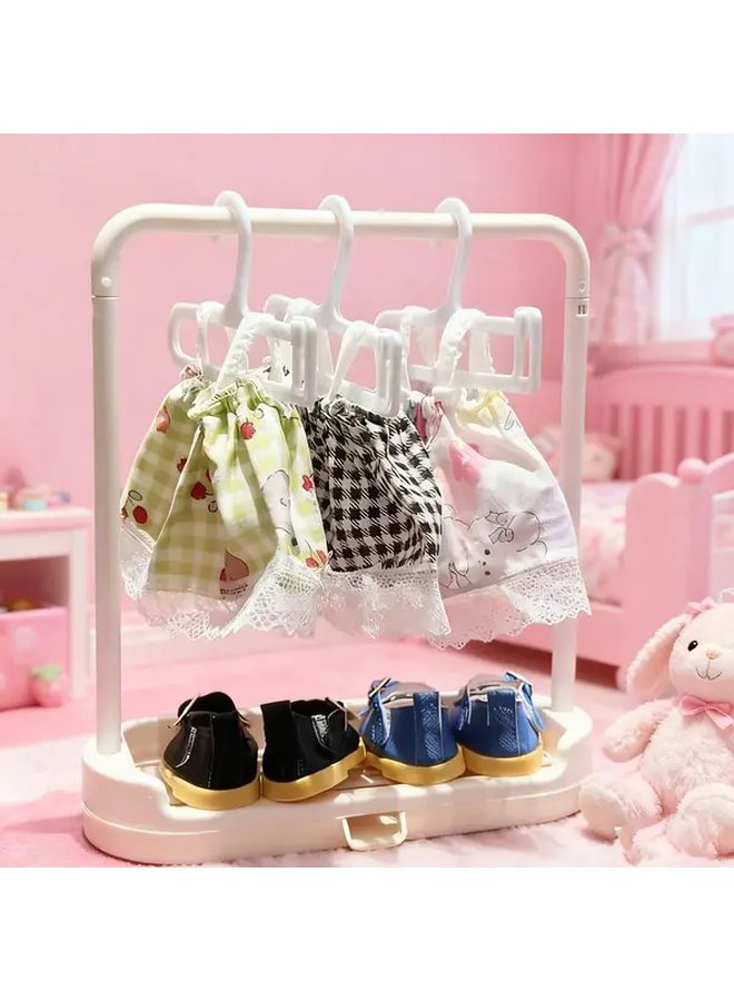 Clothing Storage Rack With 1 Shelf And 10 Hangers For Doll Shoes And Wardrobe Organization - Image 1