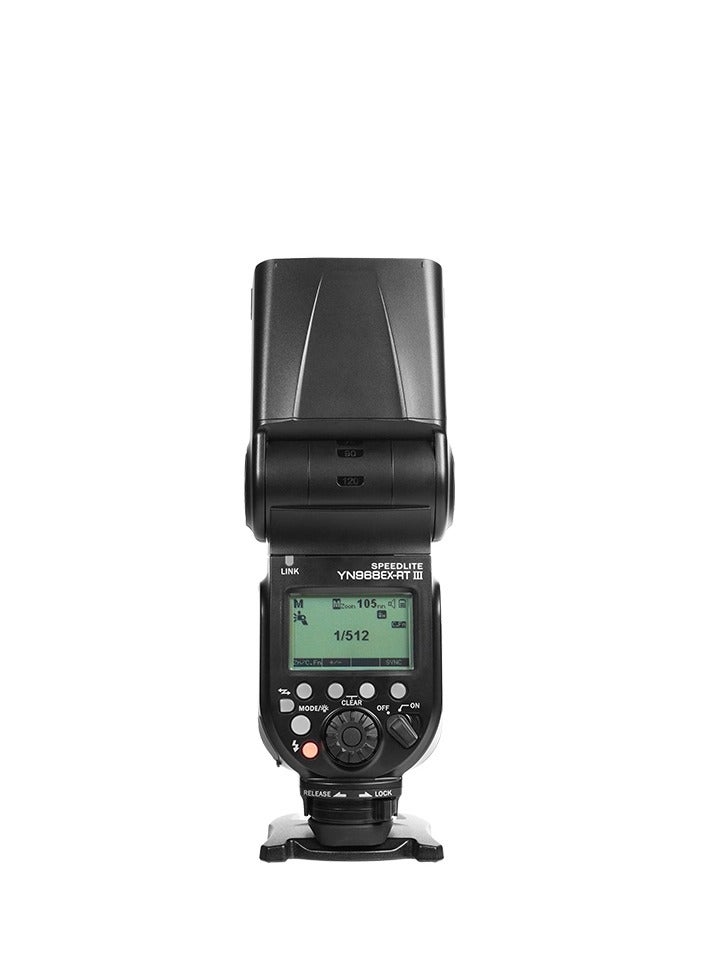فلاش YONGNUO YN968EX-RT III GN60 لتصوير كانون – تشغيل لاسلكي بتردد 2.4 جيجاهرتز، ضوء فيديو LED مدمج، زووم من 20 إلى 105 مم (14 مم مع موزع)، تحديث البرمجيات عبر USB