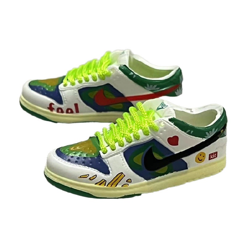 dunk series nude shoes a pair of wholesale 3D hollow bjd shoes sneakers model aj keychain dk Green graffiti (pair of nude shoes)