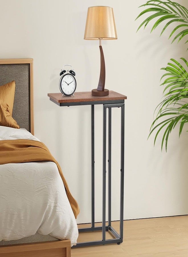 fusehome C-Shaped End Table, for Living Room, Bedroom, Small Spaces, TV Tray Couch Side Tables Laptop Table, Rustic Brown and Black - Image 2