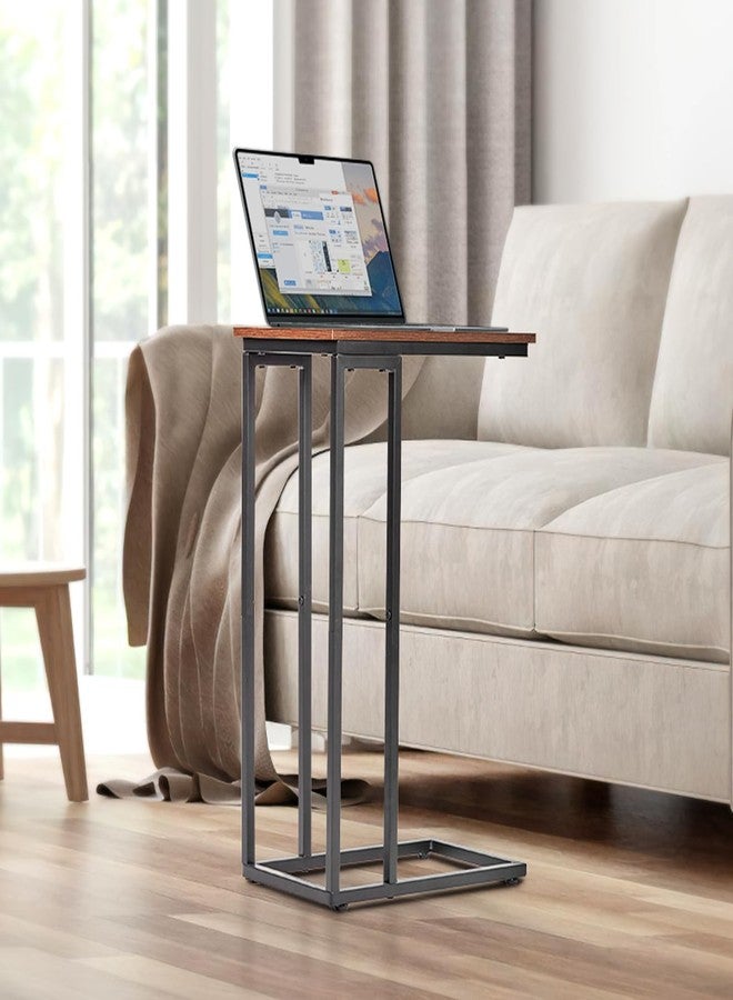 fusehome C-Shaped End Table, for Living Room, Bedroom, Small Spaces, TV Tray Couch Side Tables Laptop Table, Rustic Brown and Black - Image 4