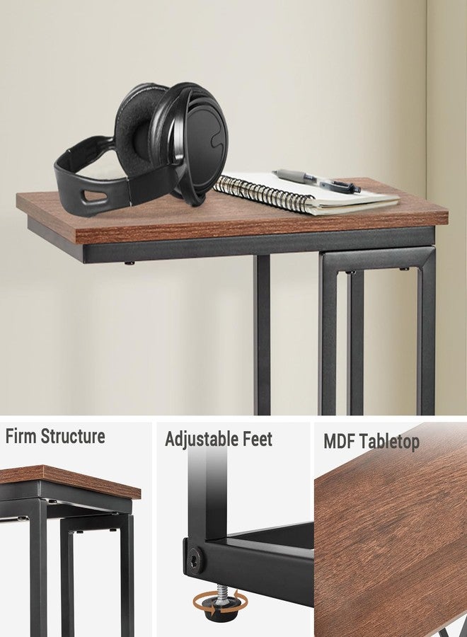 fusehome C-Shaped End Table, for Living Room, Bedroom, Small Spaces, TV Tray Couch Side Tables Laptop Table, Rustic Brown and Black - Image 3