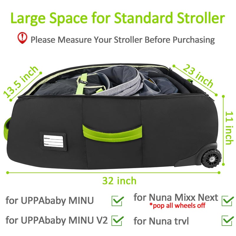YOREPEK Padded Stroller Travel Bag with Wheels for Airplane Compatible with Nuna Mixx Next, UPPAbaby MINU V2 and MINU, Gate Check Stroller Bag with Inner Wheel Bag, Stroller Storage Bag - Image 2