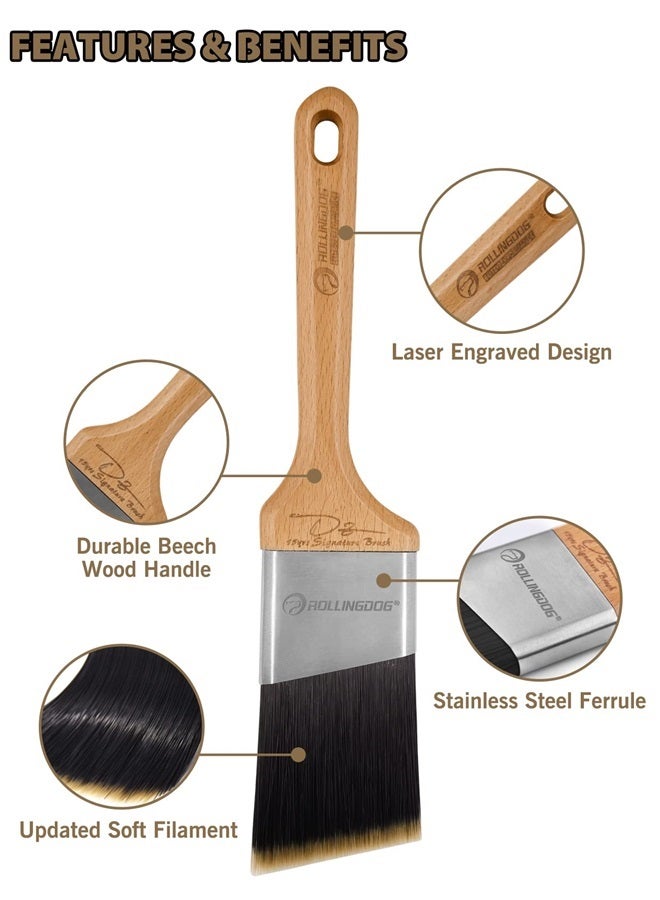 Rollingdog Premium Paint Brush for Walls - 2.5 Inch Angled Trim Paint Brush,Great for Cutting in, Easy to Clean Stiff Filament - Image 3