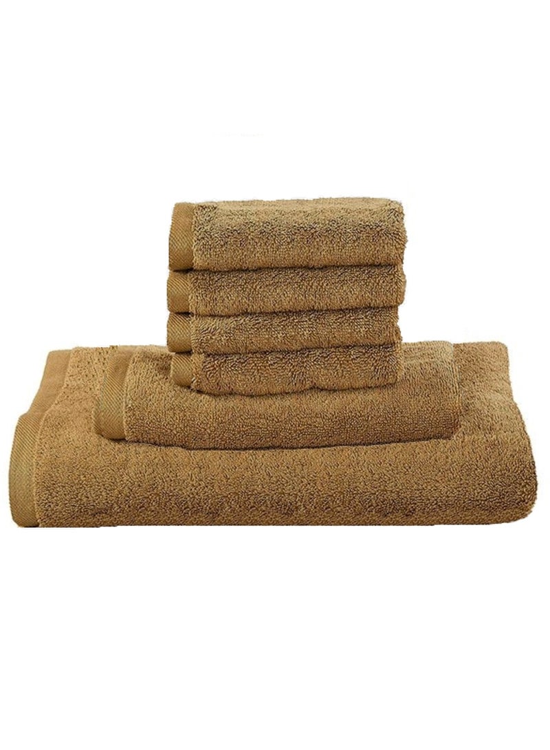 MAXQON 6-Pieces Towel Set - 100% Cotton 600 GSM, 1xBath Towel(70x140cm), 1xHand Towel(45x75cm), 4xFace Towel(30x30cm), Highly Absorbent Super Durable, Color-Brown  - Image 1