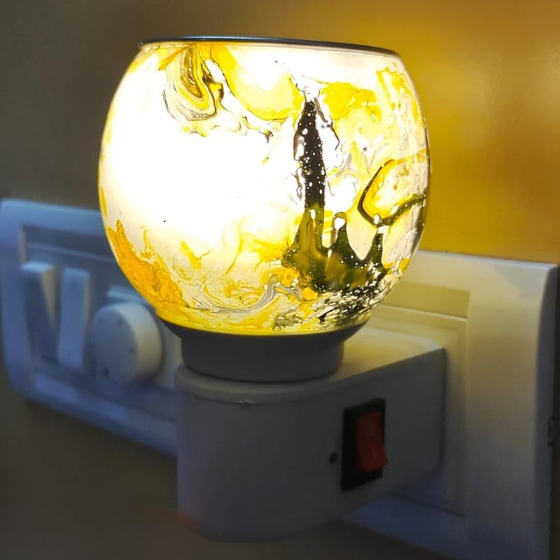 DURAZO Marble Aroma Diffuser Kapoor Dani Cum Night Lamp Multi Functional Essential Oil Camphor Burner for Fragrance with Switch OnOff Button for Heating Material Marble Yellow - Image 1