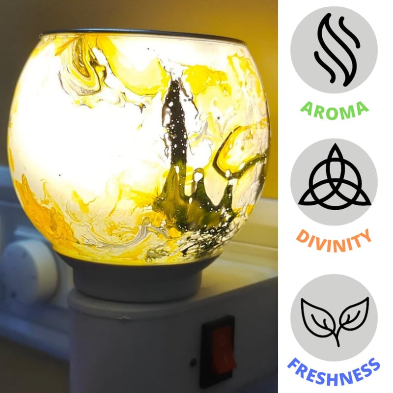 DURAZO Marble Aroma Diffuser Kapoor Dani Cum Night Lamp Multi Functional Essential Oil Camphor Burner for Fragrance with Switch OnOff Button for Heating Material Marble Yellow - Image 3