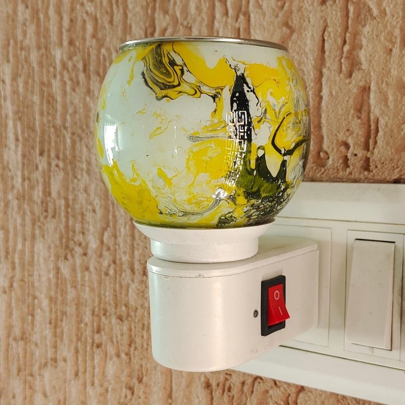 DURAZO Marble Aroma Diffuser Kapoor Dani Cum Night Lamp Multi Functional Essential Oil Camphor Burner for Fragrance with Switch OnOff Button for Heating Material Marble Yellow - Image 2