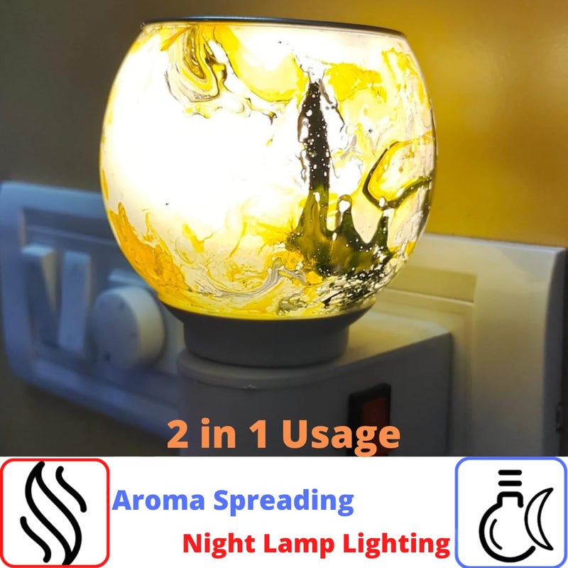 DURAZO Marble Aroma Diffuser Kapoor Dani Cum Night Lamp Multi Functional Essential Oil Camphor Burner for Fragrance with Switch OnOff Button for Heating Material Marble Yellow - Image 4