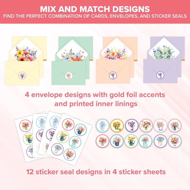 Decorably 24 Pack Gold Foiled 4x6in Floral Get Well Cards Assortment Box with Envelopes and Stickers, 12 Floral Designs for Friends, Family and Loved Ones, with Printed Message Inside - Image 5