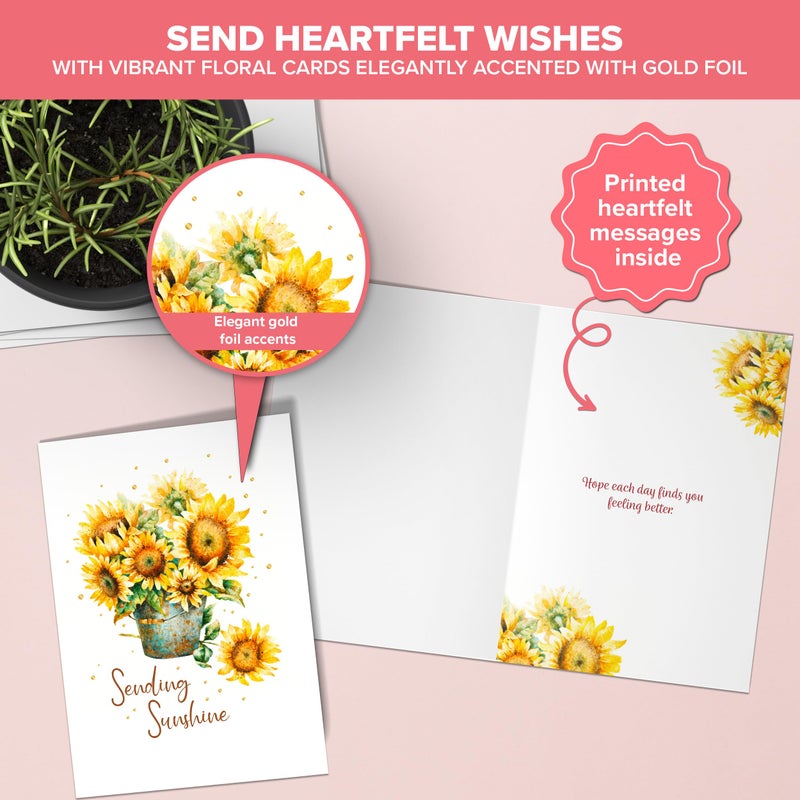 Decorably 24 Pack Gold Foiled 4x6in Floral Get Well Cards Assortment Box with Envelopes and Stickers, 12 Floral Designs for Friends, Family and Loved Ones, with Printed Message Inside - Image 4