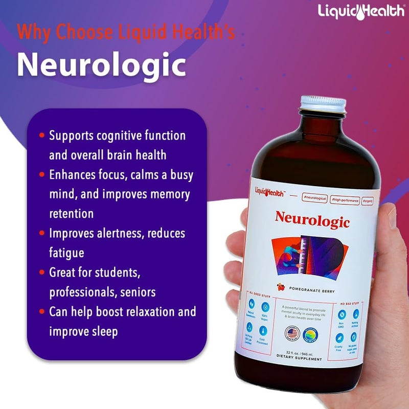 LIQUIDHEALTH مكمل LIQUIDHEALTH للتركيز العصبي معزز الدماغ مكمل نوتروبيك لوظائف الإدراك الذاكرة التركيز مع الجنكو بيلوبا كولين إل-ثيانين فوسفاتيديل سيرين مصنوع في الولايات المتحدة 32 أونصة - Image 3