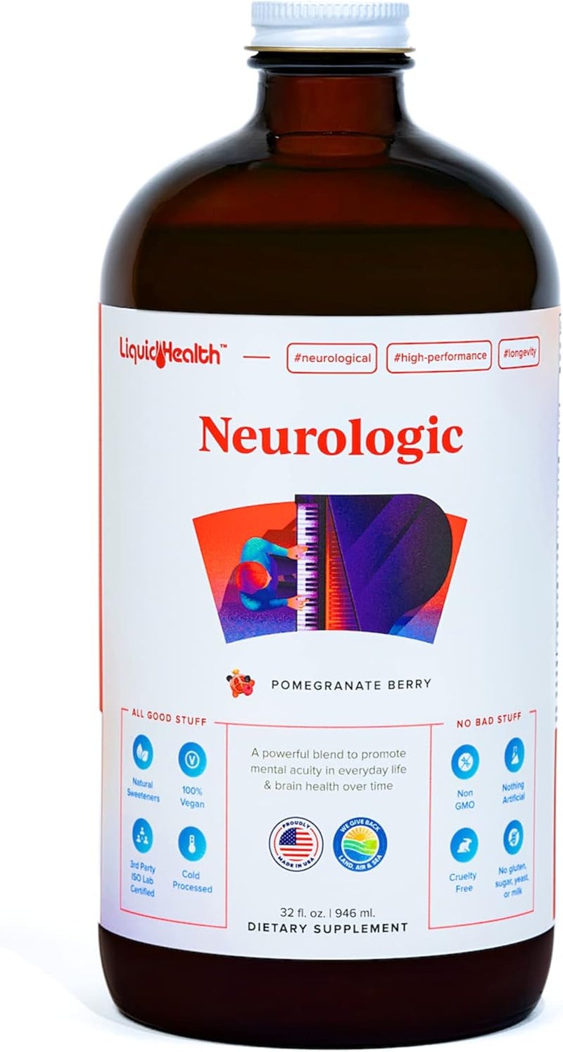 LIQUIDHEALTH مكمل LIQUIDHEALTH للتركيز العصبي معزز الدماغ مكمل نوتروبيك لوظائف الإدراك الذاكرة التركيز مع الجنكو بيلوبا كولين إل-ثيانين فوسفاتيديل سيرين مصنوع في الولايات المتحدة 32 أونصة - Image 1
