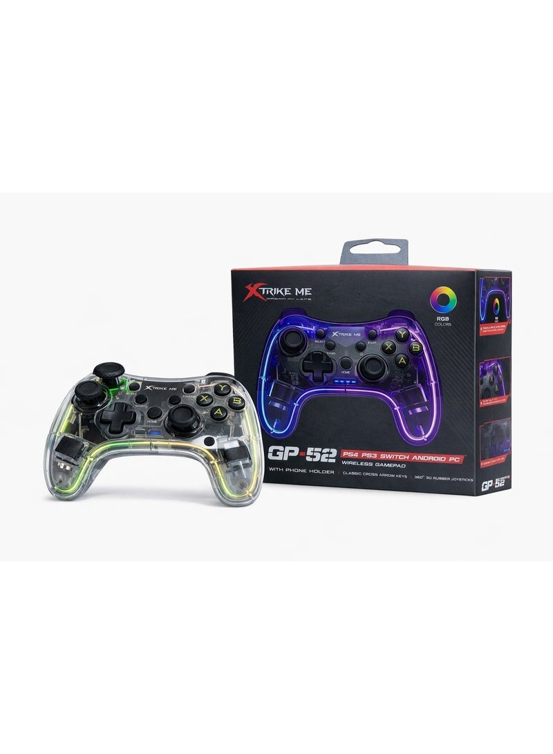 إكسترايك-مي ذراع تحكم لاسلكي XTRIKE ME GP-52 بإضاءة RGB – متوافق مع PS4 وPS3 وSwitch وأندرويد والكمبيوتر - Image 1
