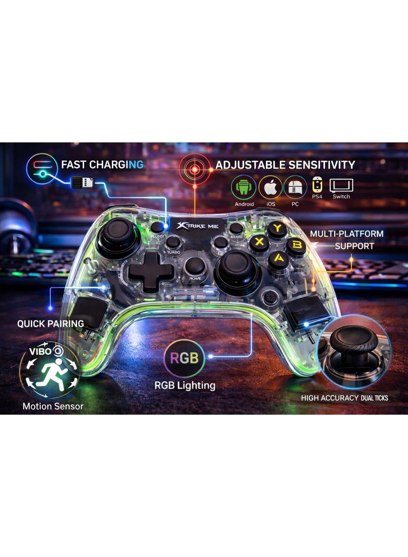 إكسترايك-مي ذراع تحكم لاسلكي XTRIKE ME GP-52 بإضاءة RGB – متوافق مع PS4 وPS3 وSwitch وأندرويد والكمبيوتر - Image 2