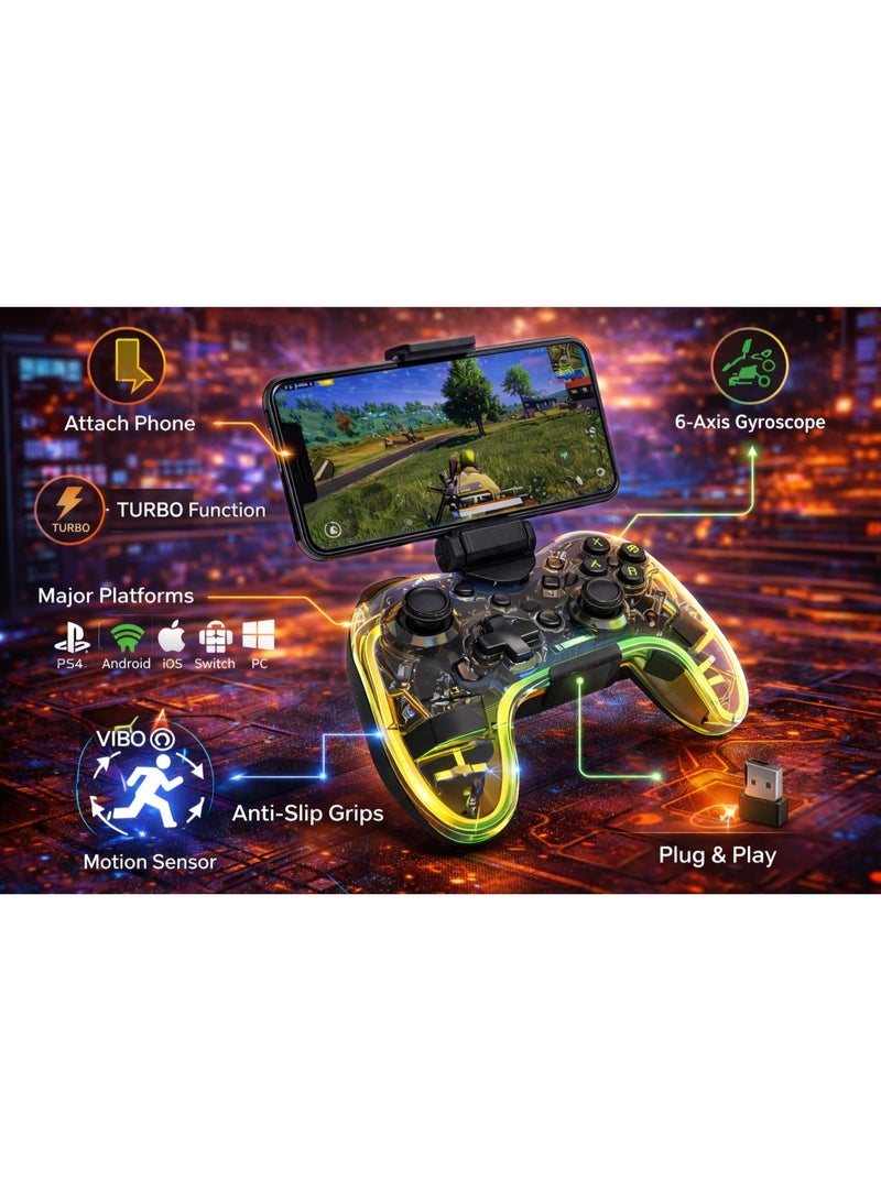 إكسترايك-مي ذراع تحكم لاسلكي XTRIKE ME GP-52 بإضاءة RGB – متوافق مع PS4 وPS3 وSwitch وأندرويد والكمبيوتر - Image 3