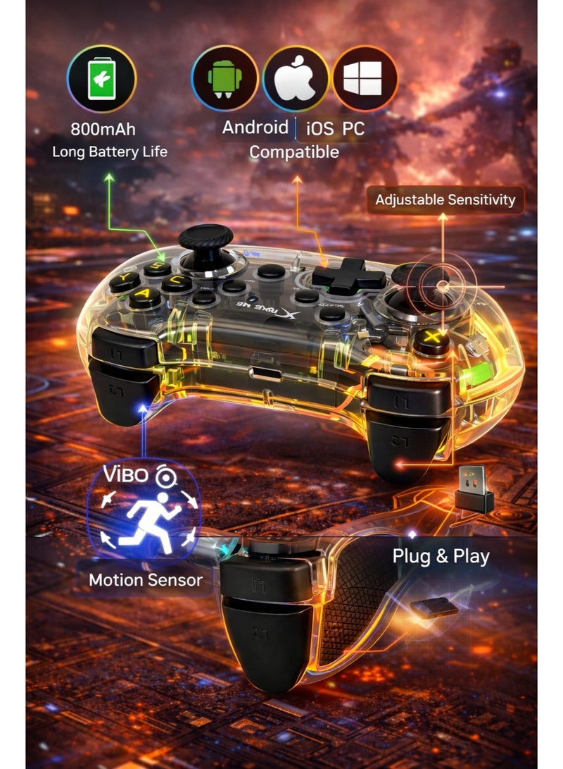 إكسترايك-مي ذراع تحكم لاسلكي XTRIKE ME GP-52 بإضاءة RGB – متوافق مع PS4 وPS3 وSwitch وأندرويد والكمبيوتر - Image 4