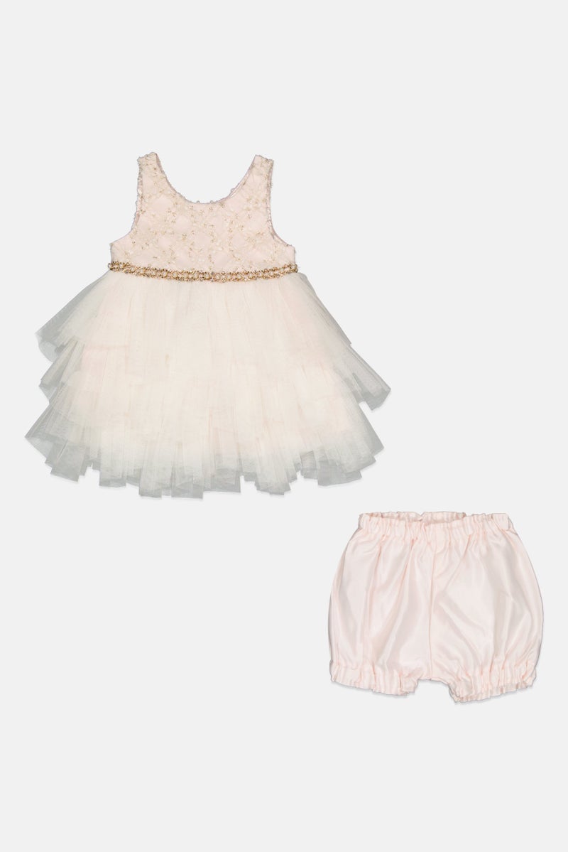 american Princess Toddlers Girl 2 Pieces Textured Dress And Short Set, Ivory  - Image 1