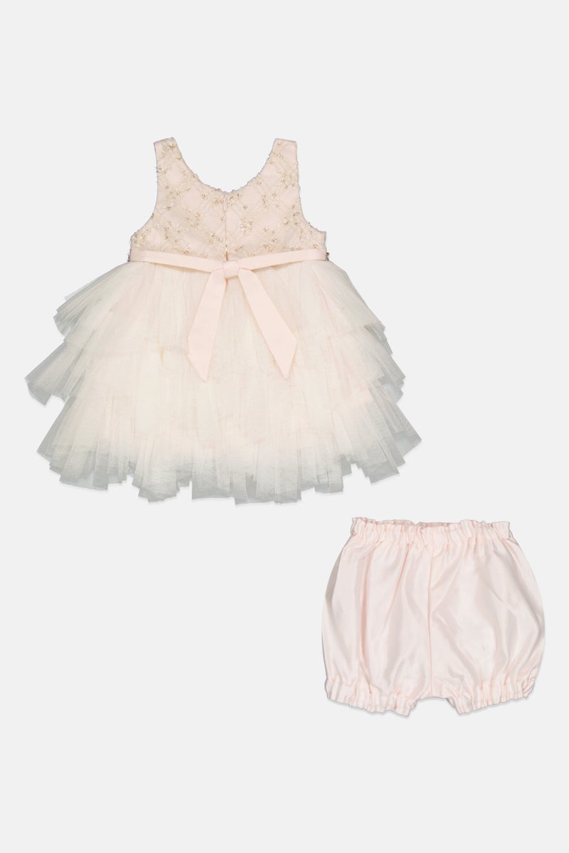 american Princess Toddlers Girl 2 Pieces Textured Dress And Short Set, Ivory  - Image 2