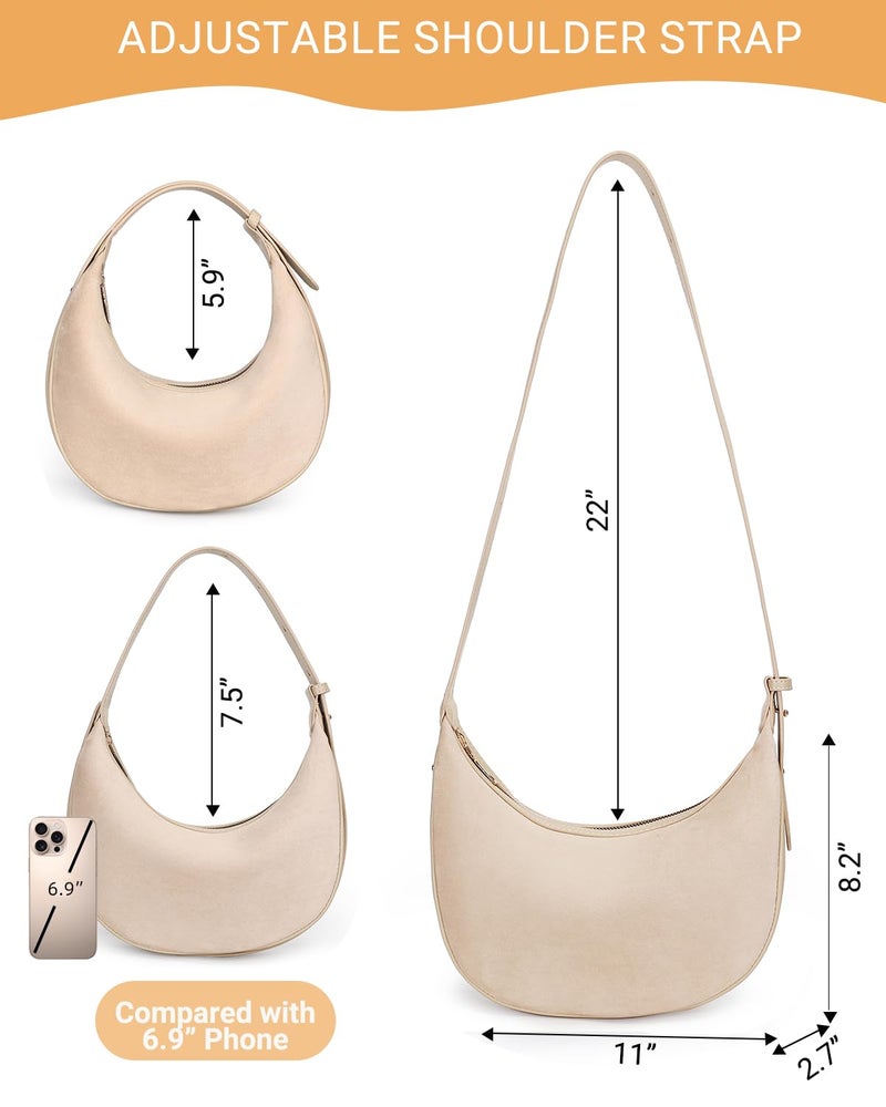 Herald Suede Crossbody Bag for Women, Vintage Hobo Handbag Crescent Shoulder Purses with Adjustable Strap Winter Fall (Suede Khaki) - Image 5