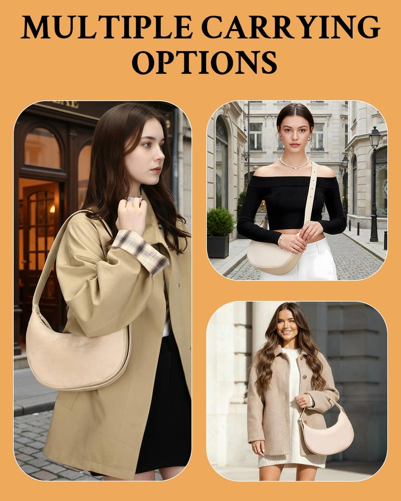 Herald Suede Crossbody Bag for Women, Vintage Hobo Handbag Crescent Shoulder Purses with Adjustable Strap Winter Fall (Suede Khaki) - Image 2