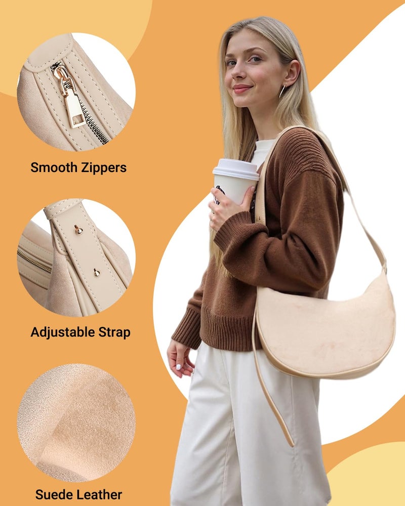 Herald Suede Crossbody Bag for Women, Vintage Hobo Handbag Crescent Shoulder Purses with Adjustable Strap Winter Fall (Suede Khaki) - Image 3